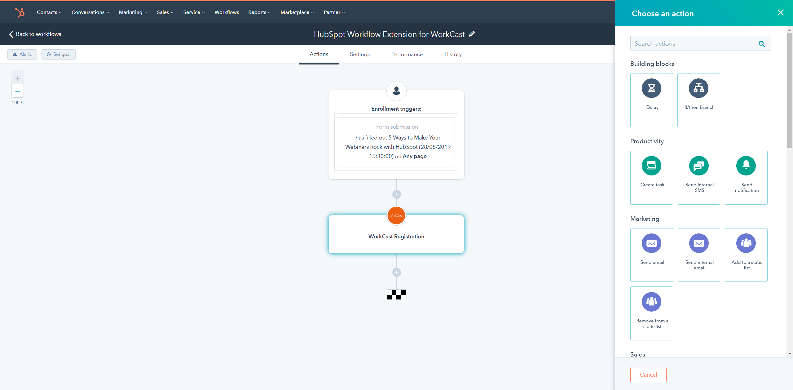 HubSpot for WorkCast workflow extension