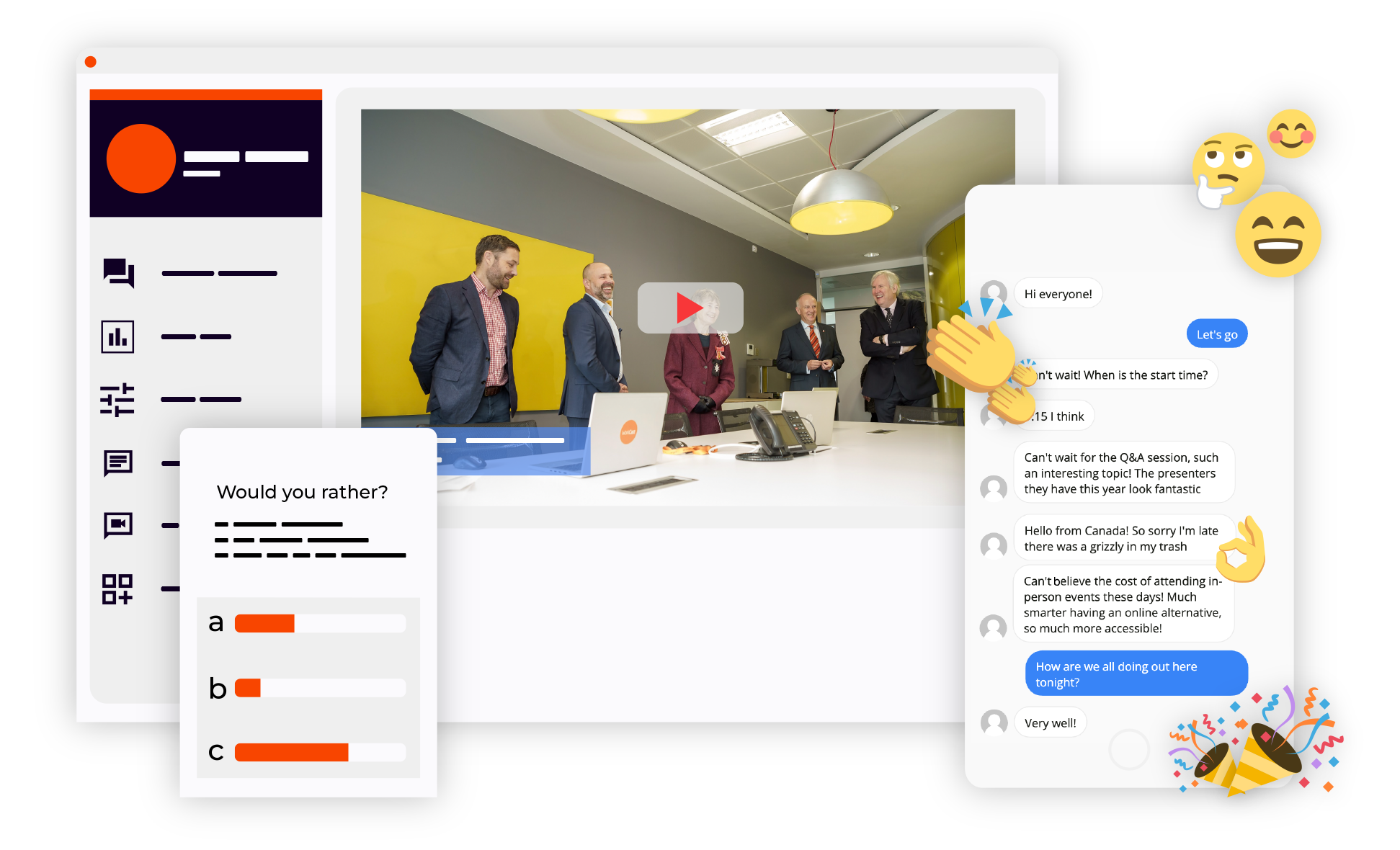WorkCast Studio Showing On-Demand Video, Chat, and Polls