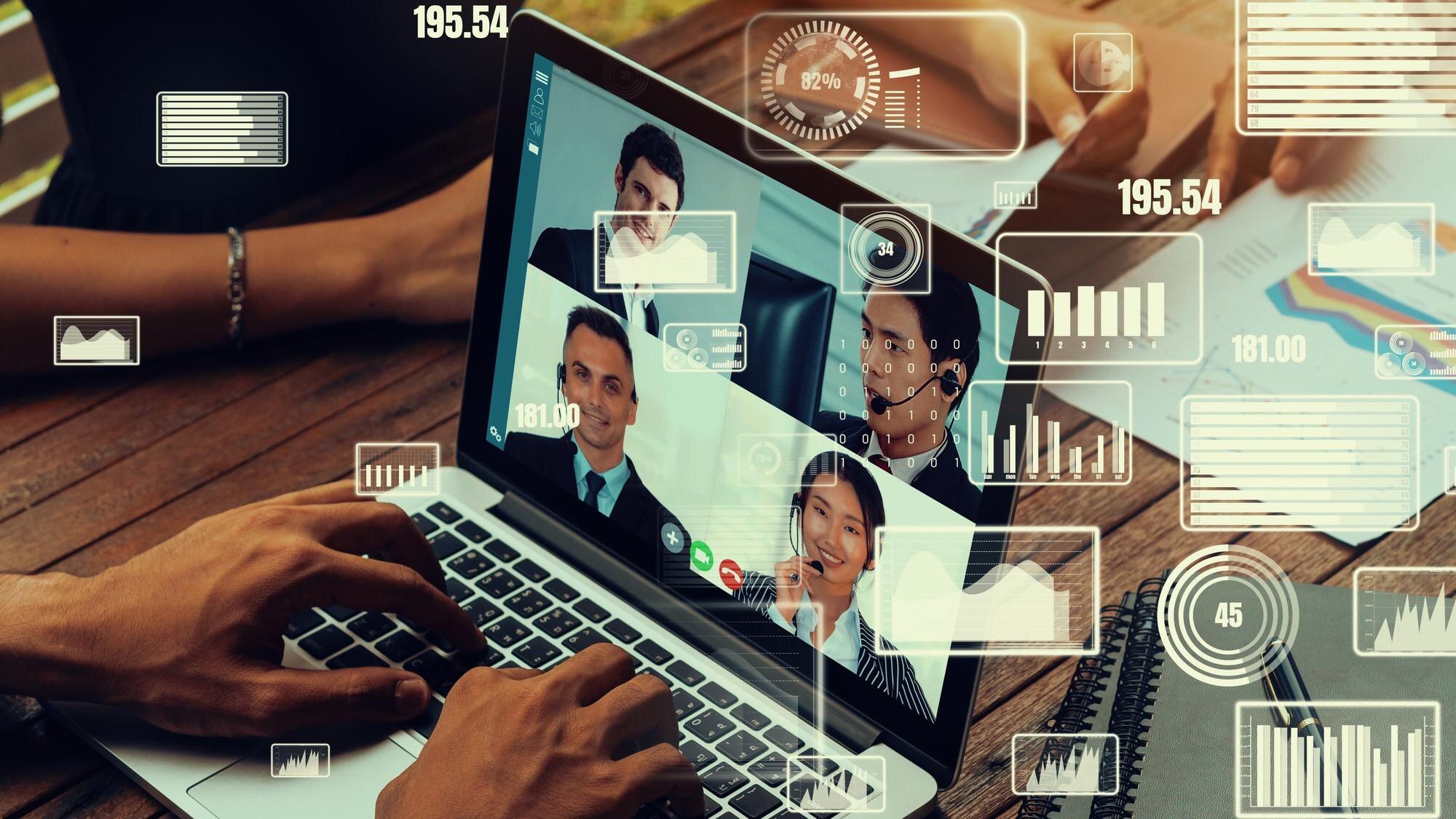 laptop with tech images