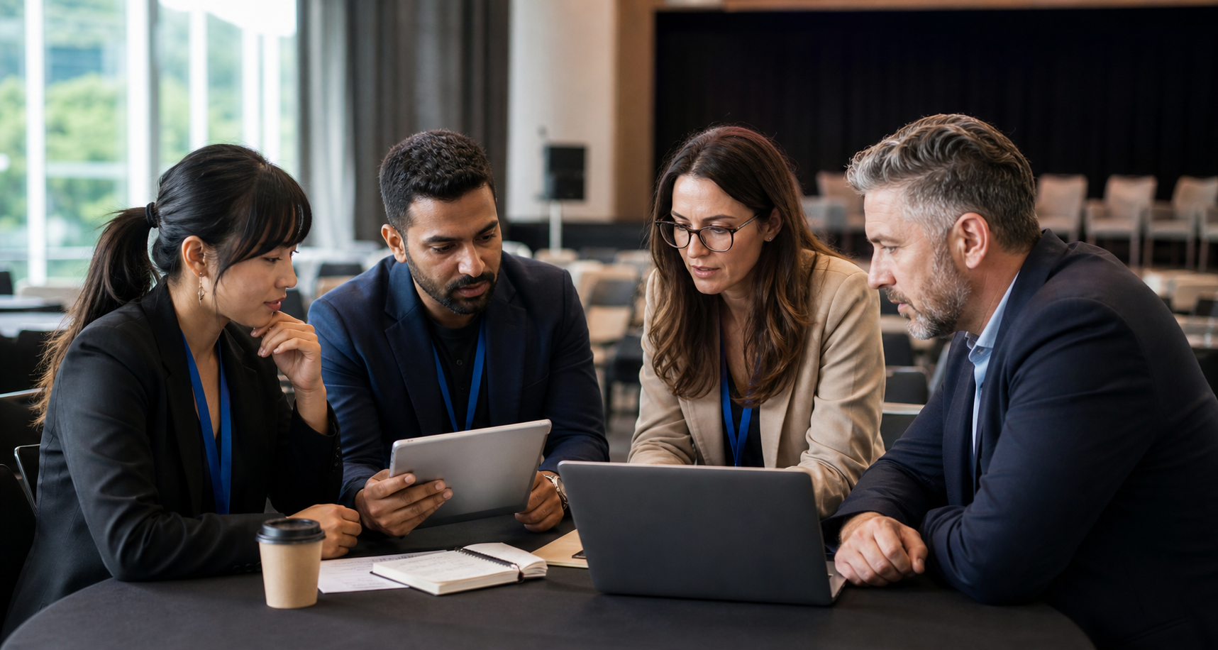 a team evaluating event technology in a conference-planning setting