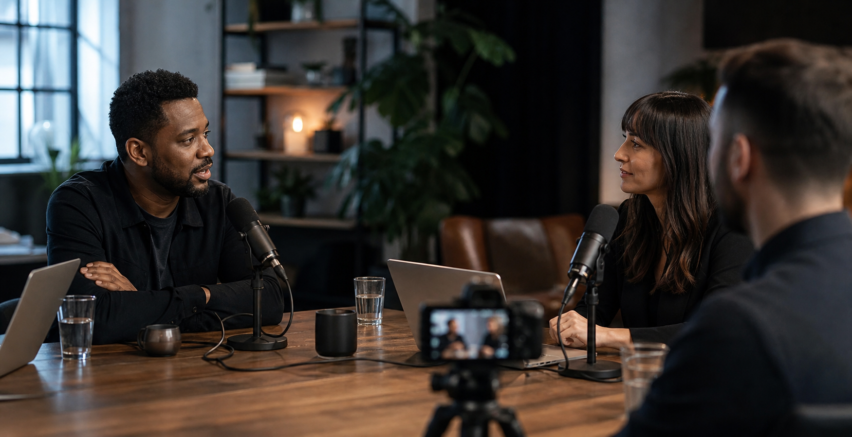 Natural Discussion With Microphones And Webinar Setup