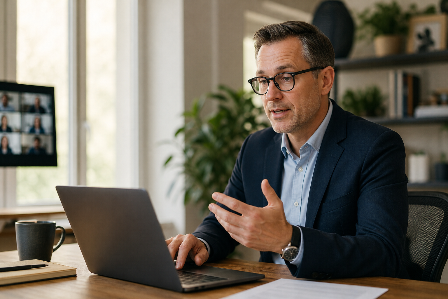 Professional Man Answering Live Webinar Questions