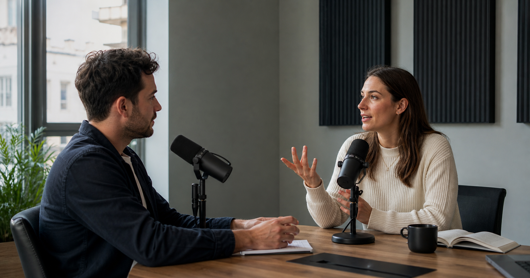 Two Professionals Recording Podcast Candidly