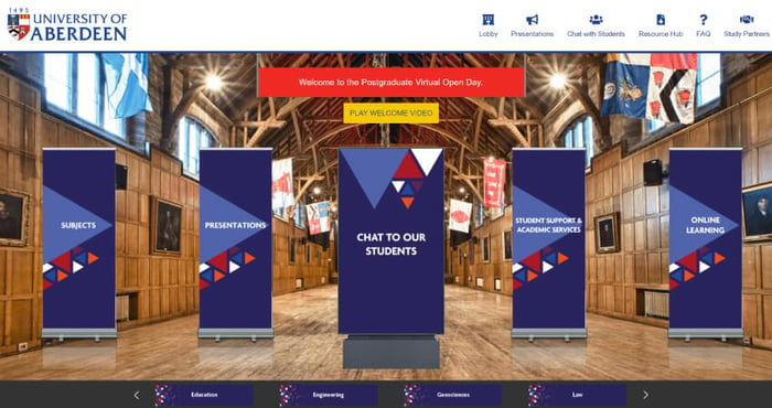 Aberdeen University Virtual Event Lobby