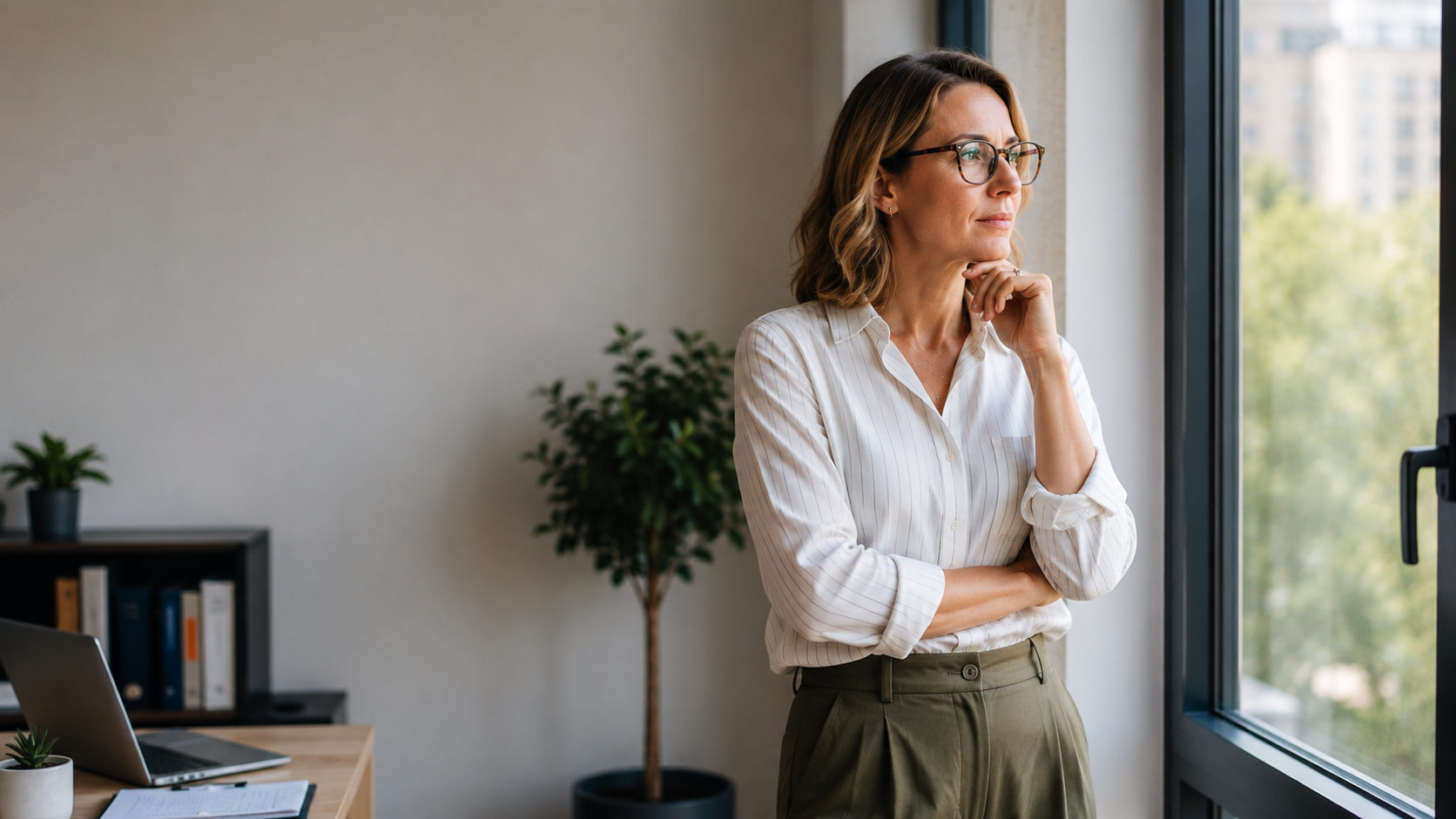 Association leader considering a digital event platform for webinars, virtual events, and member engagement in a modern workspace.