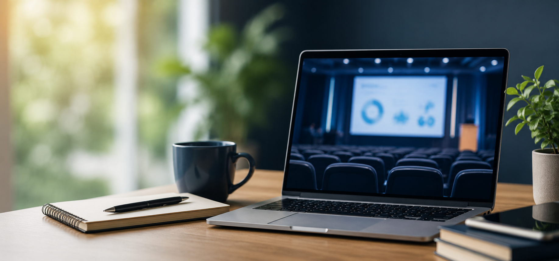 Laptop displaying an online webinar library on a modern desk, representing how associations can provide on-demand webinars, CPD content, and member resources beyond live events.