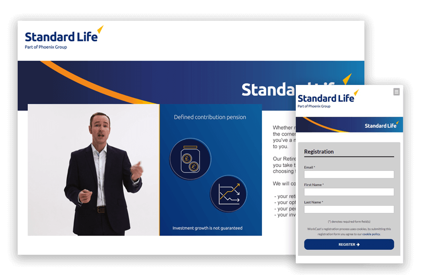 Standard Life branded webinar registration form and webinar event template