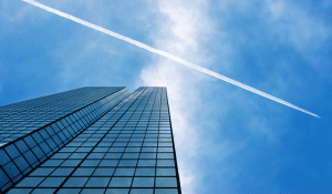 skyscraper with clouds