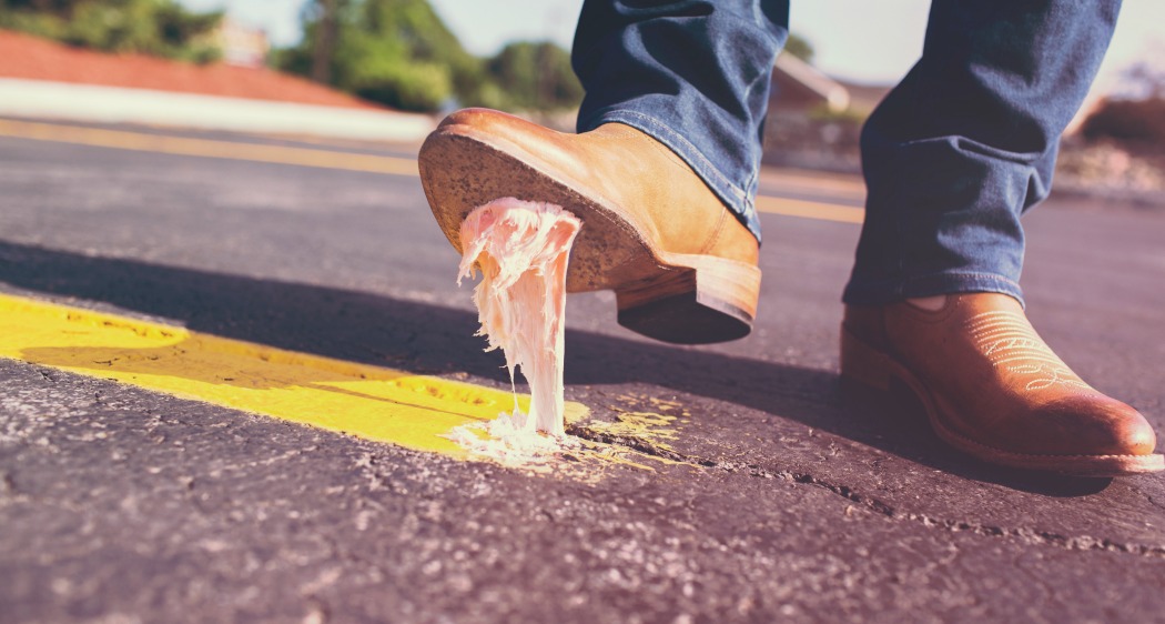 Shoe stepped in chewing gum