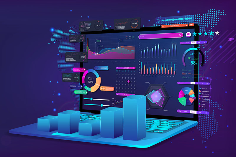 Laptop with 3d data graphs